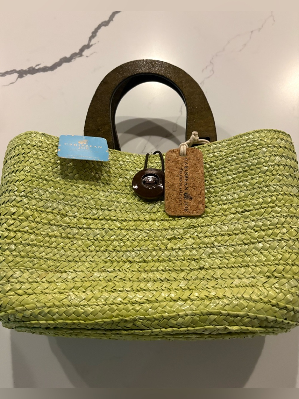 NWT Caribbean Joe Lime Green Wheat Straw HandHeld Tote Bag